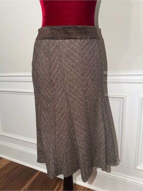 IDEM South Korea Herringbone Wool & Angora Blend Midi Skirt | Brown/Beige